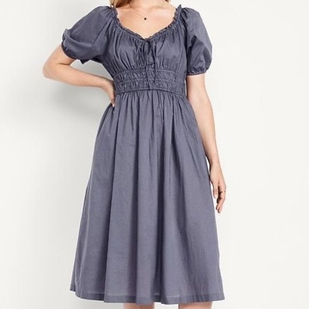 Excellent Condition, SZ M, 100% COTTON, Old Navy Fit & Flare Midi Dress, Blue